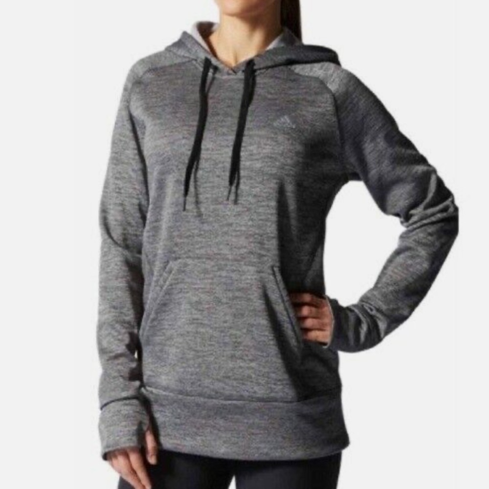 Adidas Climawarm Pullover Hoodie Gray Space Dye Thumbhole Athleisure Women's L